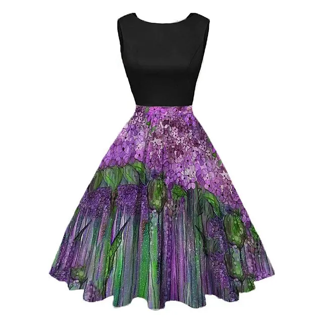 Women’s Vintage Elegant Vintage Tea Dresses Midi Dress Daily Date Ruched Patchwork Floral Crew Neck Sleeveless Slim Summer Spring 2023 Yellow Blue S M L XL a515273e7cf80e8f10ce31164f44e7d9