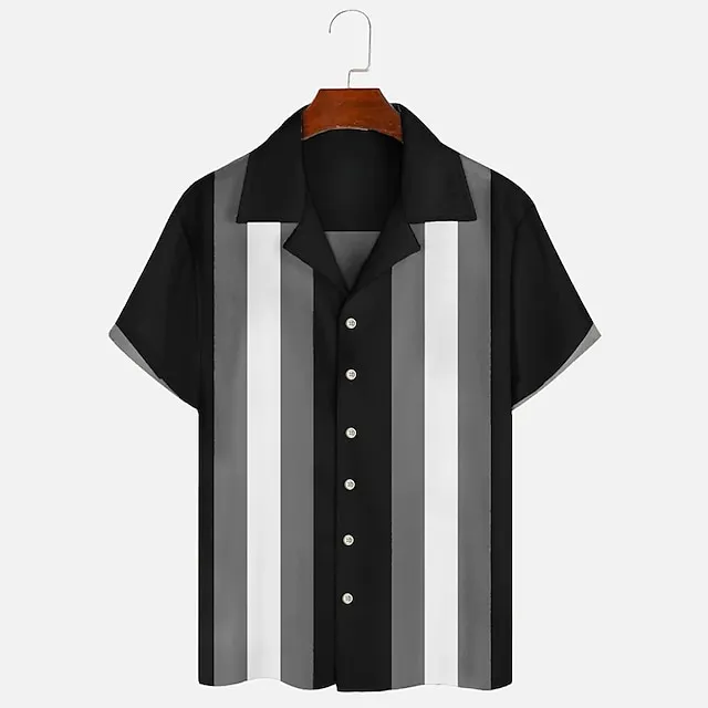 Men’s Shirt Bowling Shirt Button Up Shirt Summer Shirt Casual Shirt Black Blue Orange Green Short Sleeve Color Block Graphic Prints Camp Collar Daily Vacation Print Clothing Apparel Fashion 1950s 3195c47da3c9054d8c7cb0bc44f12880