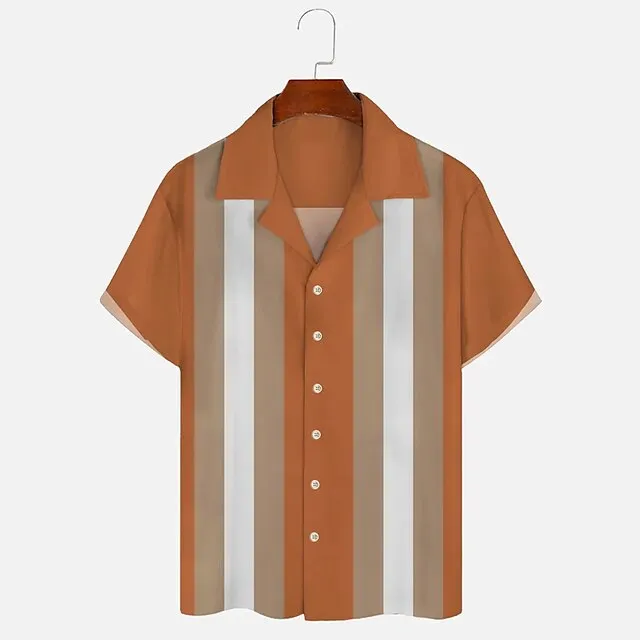 Men’s Shirt Bowling Shirt Button Up Shirt Summer Shirt Casual Shirt Black Blue Orange Green Short Sleeve Color Block Graphic Prints Camp Collar Daily Vacation Print Clothing Apparel Fashion 1950s a6ee89c9cccb27dbc8cfaa3657ff2716