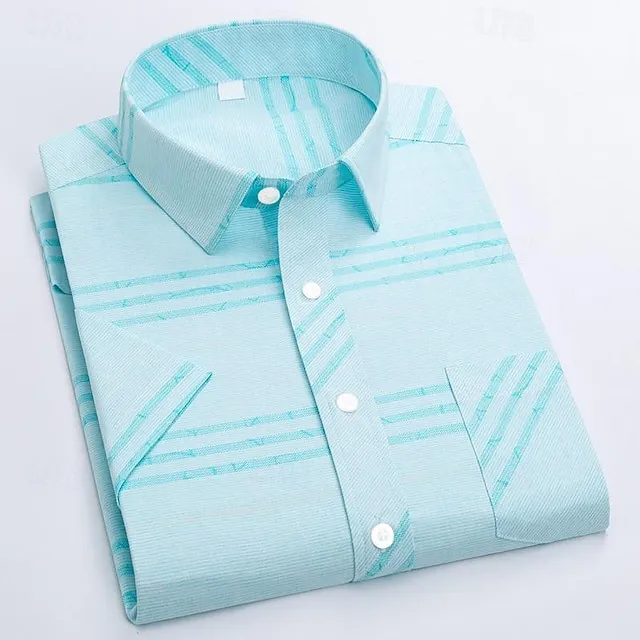 Men’s Shirt Dress Shirt Light Blue Blue Dark Blue Short Sleeve Striped Turndown Spring & Fall Wedding Office & Career Clothing Apparel Print 4f2aebea06464aed42dc48fad6f05cc8