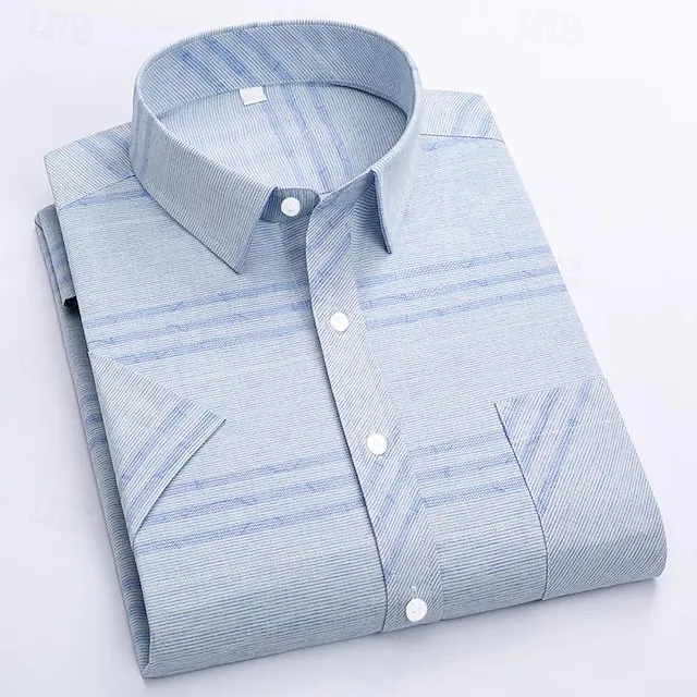 Men’s Shirt Dress Shirt Light Blue Blue Dark Blue Short Sleeve Striped Turndown Spring & Fall Wedding Office & Career Clothing Apparel Print b04270a670b6f9224d8626e40c54c636