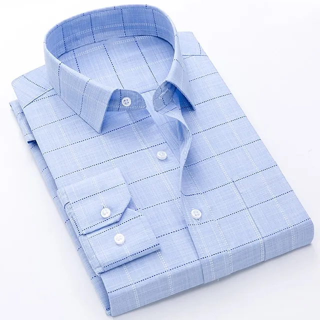 Men’s Shirt Dress Shirt Light Blue Blue Sky Blue Long Sleeve Plaid Turndown Spring & Fall Wedding Office & Career Clothing Apparel Print 2998e158b9f73af2657d88804ff9dc01