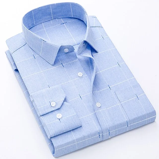 Men’s Shirt Dress Shirt Light Blue Blue Sky Blue Long Sleeve Plaid Turndown Spring & Fall Wedding Office & Career Clothing Apparel Print 5131697785d636814bb81253dc63967c