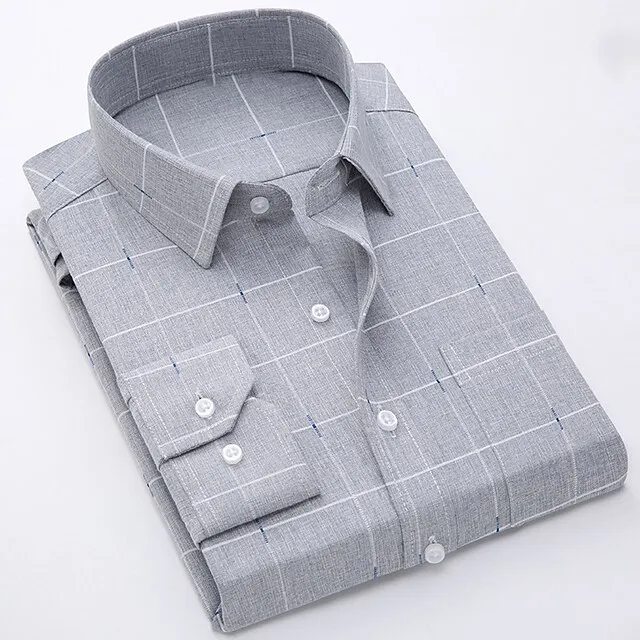 Men's Shirt Dress Shirt Light Blue Blue Sky Blue Long Sleeve Plaid Turndown Spring & Fall Wedding Office & Career Clothing Apparel Print