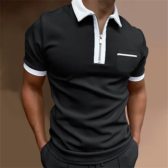 Men’s Polo Shirt Golf Shirt Casual Holiday Lapel Quarter Zip Short Sleeve Fashion Basic Plain Quarter Zip Summer Regular Fit Black White Red Dark Navy Green Dark Gray Polo Shirt 5059cded26c2072ef617d115e31793e7