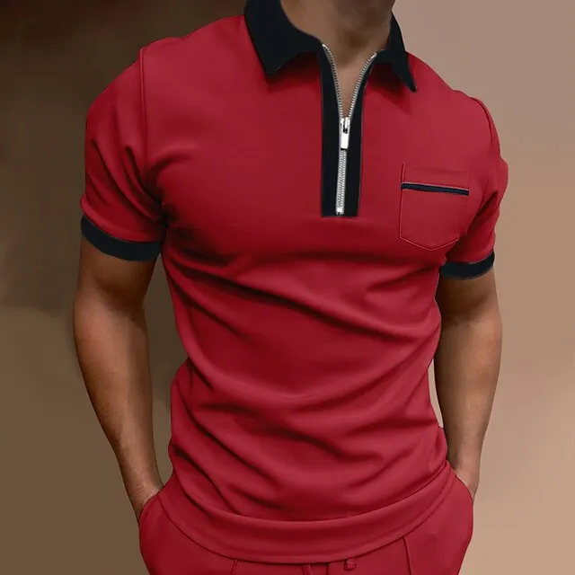 Men’s Polo Shirt Golf Shirt Casual Holiday Lapel Quarter Zip Short Sleeve Fashion Basic Plain Quarter Zip Summer Regular Fit Black White Red Dark Navy Green Dark Gray Polo Shirt a4b42368addcaad9433f8fae190a4256