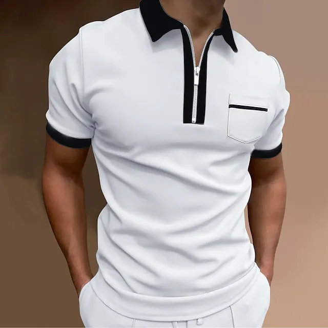 Men’s Polo Shirt Golf Shirt Casual Holiday Lapel Quarter Zip Short Sleeve Fashion Basic Plain Quarter Zip Summer Regular Fit Black White Red Dark Navy Green Dark Gray Polo Shirt c70b695581148618514243a9ad364dce