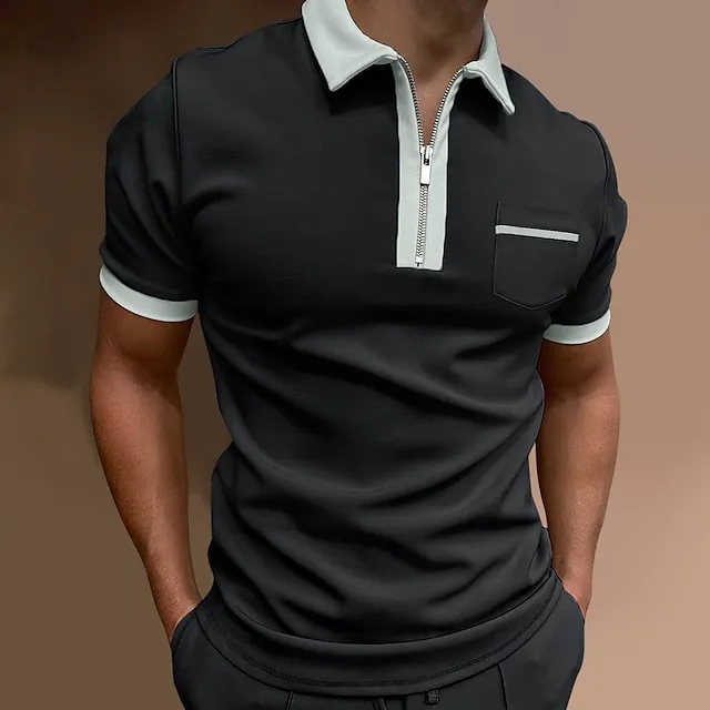 Men’s Polo Shirt Golf Shirt Casual Holiday Lapel Quarter Zip Short Sleeve Fashion Basic Plain Quarter Zip Summer Regular Fit Black White Red Dark Navy Green Dark Gray Polo Shirt f545cd2abb4bf021a68cb57c21410370