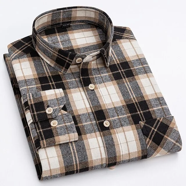 Men’s Dress Shirt Light Blue Black White Long Sleeve Stripes and Plaid Turndown Spring & Fall All Seasons Wedding Office & Career Clothing Apparel 15ae0e6aa99a5c9225a8a41a02a01c83