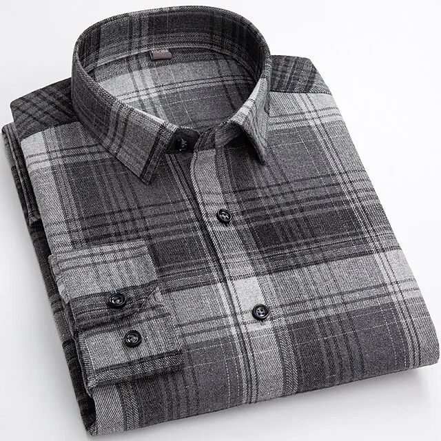 Men’s Dress Shirt Light Blue Black White Long Sleeve Stripes and Plaid Turndown Spring & Fall All Seasons Wedding Office & Career Clothing Apparel a0acda65261b4471e8ac20cef984cc00