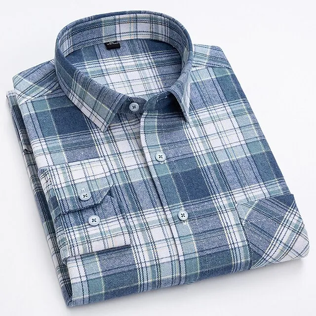 Men’s Dress Shirt Light Blue Black White Long Sleeve Stripes and Plaid Turndown Spring & Fall All Seasons Wedding Office & Career Clothing Apparel a39e4a622cd519c604cf7236cb17eefa