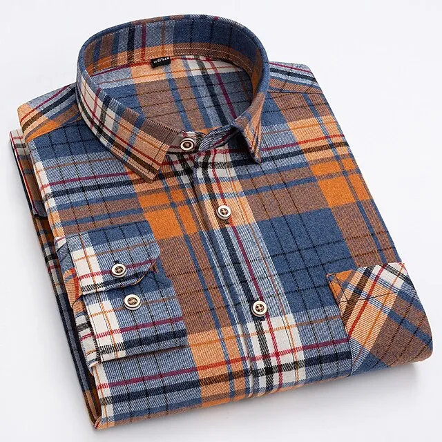Men's Dress Shirt Light Blue Black White Long Sleeve Stripes and Plaid Turndown Spring & Fall All Seasons Wedding Office & Career Clothing Apparel