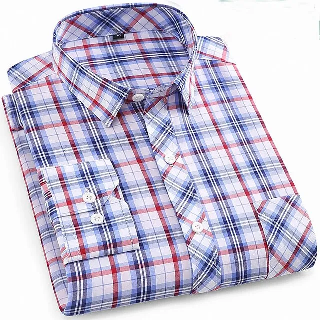 Men’s Dress Shirt Light Blue Dark Navy Navy Blue Long Sleeve Stripes and Plaid Turndown All Seasons Wedding Office & Career Clothing Apparel 19e3ff6a108be5c841ee87457377362f