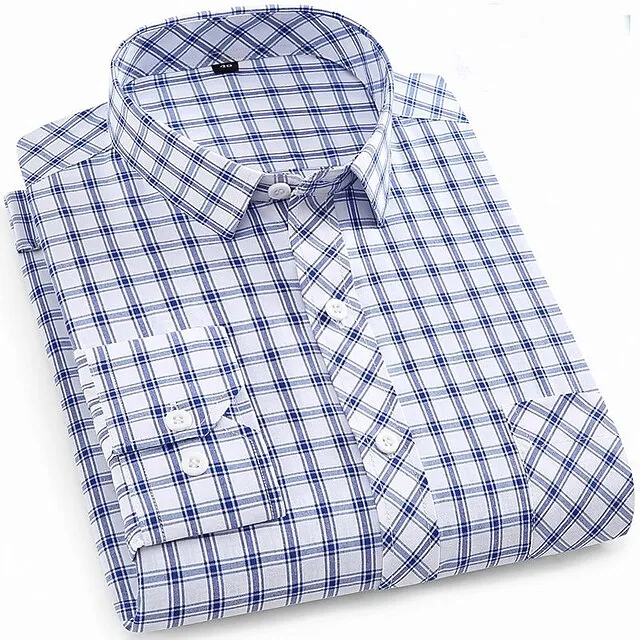 Men’s Dress Shirt Light Blue Dark Navy Navy Blue Long Sleeve Stripes and Plaid Turndown All Seasons Wedding Office & Career Clothing Apparel 2bbf46d7c40d2fd0c4919c9f1293cc8f
