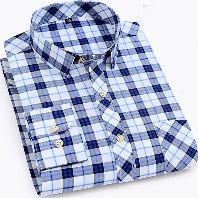 Men’s Dress Shirt Light Blue Dark Navy Navy Blue Long Sleeve Stripes and Plaid Turndown All Seasons Wedding Office & Career Clothing Apparel 3b339a390a4700c1725377e103d49da7
