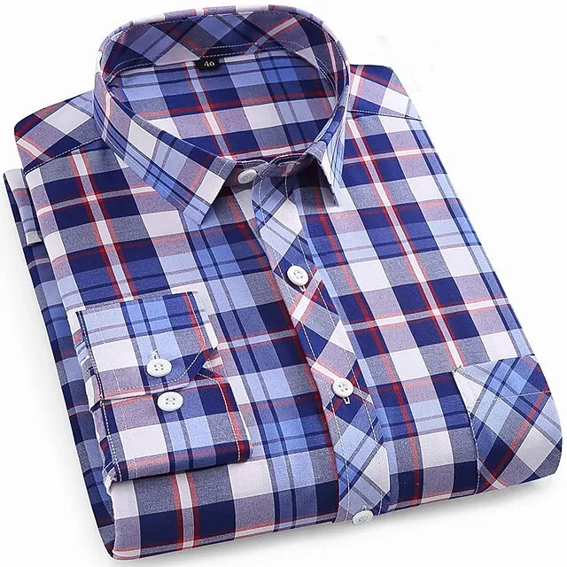 Men’s Dress Shirt Light Blue Dark Navy Navy Blue Long Sleeve Stripes and Plaid Turndown All Seasons Wedding Office & Career Clothing Apparel bc9f37e3b32de7a2b66e7dad24f97155