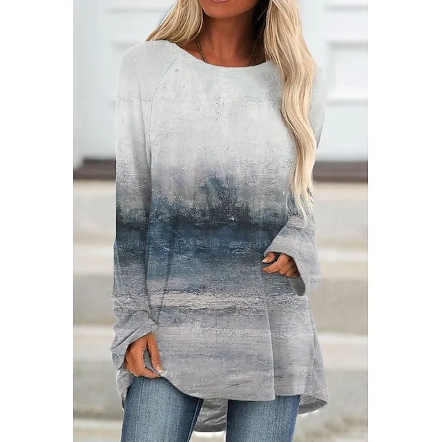 Women's Plus Size Tunic T shirt Tee Tunic Shirts Graphic Daily Weekend Brown Gray Print Long Sleeve Vintage Tunic Basic Round Neck Regular Fit Fall & Winter