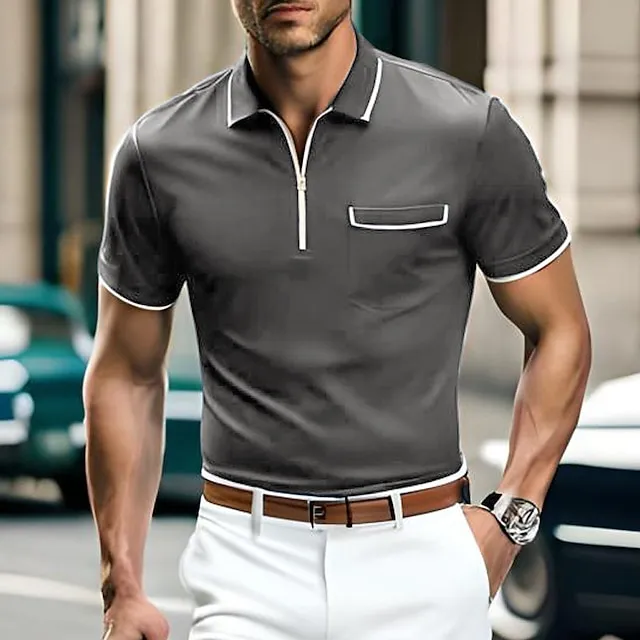 Men’s Zip Polo Golf Shirt Casual Holiday Lapel Quarter Zip Short Sleeve Fashion Basic Plain Quarter Zip Summer Regular Fit Black Blue Orange Green Gray Zip Polo 105bc16406f84be80682ec56ea012fe9