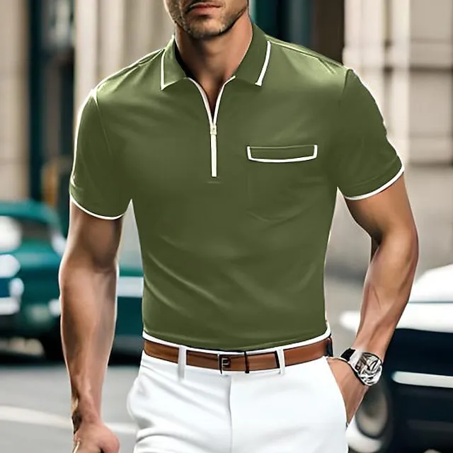Men’s Zip Polo Golf Shirt Casual Holiday Lapel Quarter Zip Short Sleeve Fashion Basic Plain Quarter Zip Summer Regular Fit Black Blue Orange Green Gray Zip Polo 23fd065349681b192bfb48b96cbb7c30