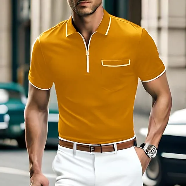 Men’s Zip Polo Golf Shirt Casual Holiday Lapel Quarter Zip Short Sleeve Fashion Basic Plain Quarter Zip Summer Regular Fit Black Blue Orange Green Gray Zip Polo a03ba57167580b6e865d67890477cec8