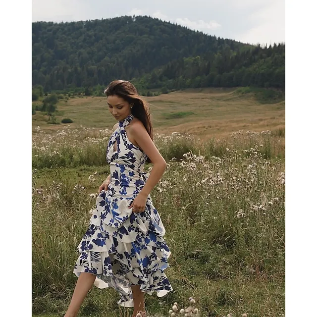 Women’s Long Dress Maxi Dress Party Dress Homecoming Dress Cocktail Dress Print Classic Elegant Dress Party Outdoor Wedding Guest Ruffle Zipper Sleeveless Halter Dress Regular Fit Blue Summer S M L 01818d9ea6852958aba1c50e973a5692