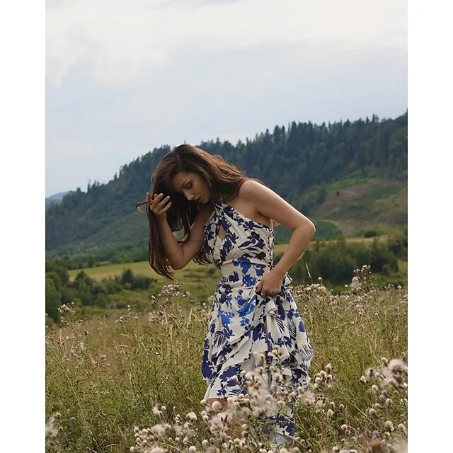 Women’s Long Dress Maxi Dress Party Dress Homecoming Dress Cocktail Dress Print Classic Elegant Dress Party Outdoor Wedding Guest Ruffle Zipper Sleeveless Halter Dress Regular Fit Blue Summer S M L 4c04186c3f795a4aab1c26514c3347d3