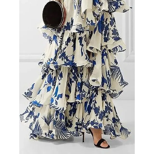 Women’s Long Dress Maxi Dress Party Dress Homecoming Dress Cocktail Dress Print Classic Elegant Dress Party Outdoor Wedding Guest Ruffle Zipper Sleeveless Halter Dress Regular Fit Blue Summer S M L 867d30f1757afe46f736f0633995d67c