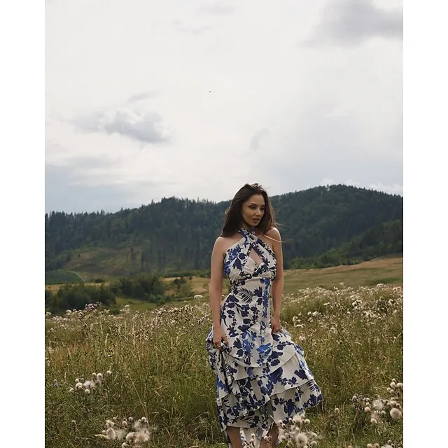 Women’s Long Dress Maxi Dress Party Dress Homecoming Dress Cocktail Dress Print Classic Elegant Dress Party Outdoor Wedding Guest Ruffle Zipper Sleeveless Halter Dress Regular Fit Blue Summer S M L e09b71037e56e62142972fef4bef9d4c