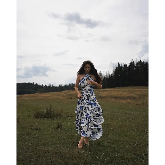 Women’s Long Dress Maxi Dress Party Dress Homecoming Dress Cocktail Dress Print Classic Elegant Dress Party Outdoor Wedding Guest Ruffle Zipper Sleeveless Halter Dress Regular Fit Blue Summer S M L eb139aee450fa497074d9ef788664e81