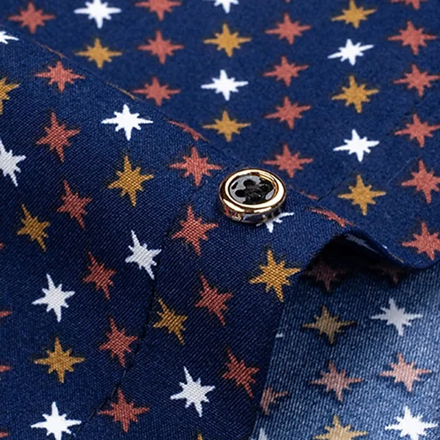 Men’s Shirt Dress Shirt Button Up Shirt White Royal Blue Blue Long Sleeve Print Lapel Spring & Fall Office & Career Going out Clothing Apparel Basic 3b11672db6d33314a700cb2c9c450ee2