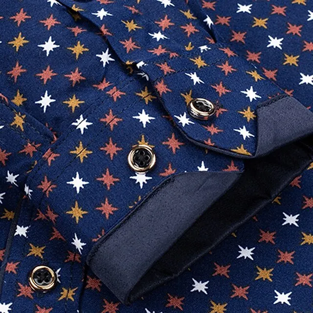 Men’s Shirt Dress Shirt Button Up Shirt White Royal Blue Blue Long Sleeve Print Lapel Spring & Fall Office & Career Going out Clothing Apparel Basic 5cf65a79dc5e2da1e9bcf3c55ce3330f