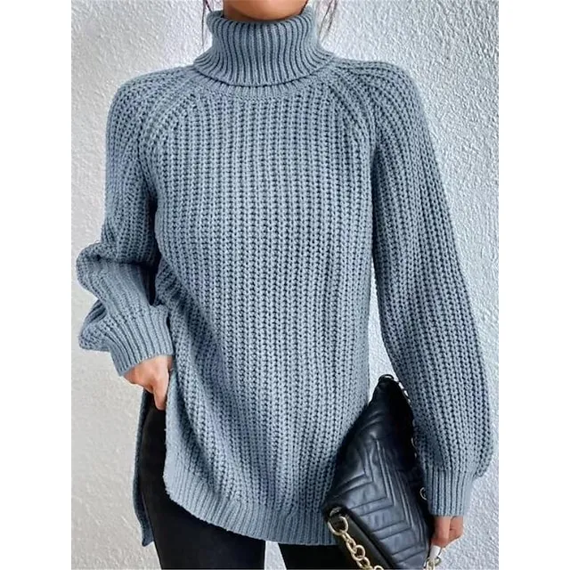 Women’s Pullover Sweater Jumper Turtleneck Ribbed Knit Nylon Oversized Summer Spring Daily Going out Weekend Stylish Casual Soft Long Sleeve Solid Color Black White Light Green S M L 18c028fd62e3fc8c7834c49f4c6abc56