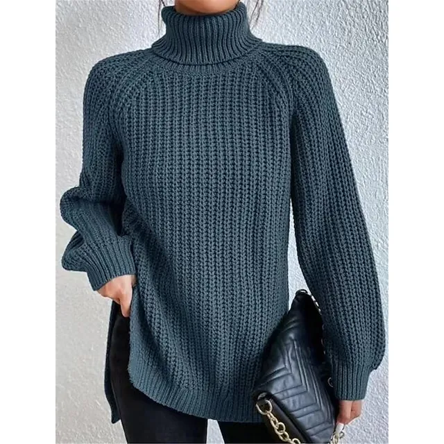 Women’s Pullover Sweater Jumper Turtleneck Ribbed Knit Nylon Oversized Summer Spring Daily Going out Weekend Stylish Casual Soft Long Sleeve Solid Color Black White Light Green S M L 27f7dc8761154fc2fdcef02f291cab89