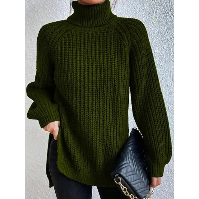 Women’s Pullover Sweater Jumper Turtleneck Ribbed Knit Nylon Oversized Summer Spring Daily Going out Weekend Stylish Casual Soft Long Sleeve Solid Color Black White Light Green S M L 4d5e4d73b8ab9cb259abe249633d2e65
