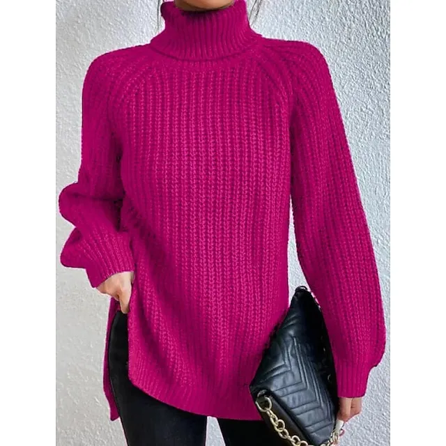 Women’s Pullover Sweater Jumper Turtleneck Ribbed Knit Nylon Oversized Summer Spring Daily Going out Weekend Stylish Casual Soft Long Sleeve Solid Color Black White Light Green S M L 6a092eed0cd1d0cd144f70c22ce441a4