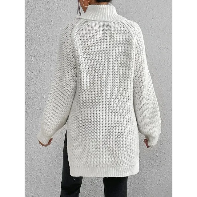 Women’s Pullover Sweater Jumper Turtleneck Ribbed Knit Nylon Oversized Summer Spring Daily Going out Weekend Stylish Casual Soft Long Sleeve Solid Color Black White Light Green S M L 6a0a74f836d386fc7e215e7184bf293a