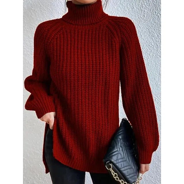 Women’s Pullover Sweater Jumper Turtleneck Ribbed Knit Nylon Oversized Summer Spring Daily Going out Weekend Stylish Casual Soft Long Sleeve Solid Color Black White Light Green S M L 77df61961b73db0472195f96442ecada