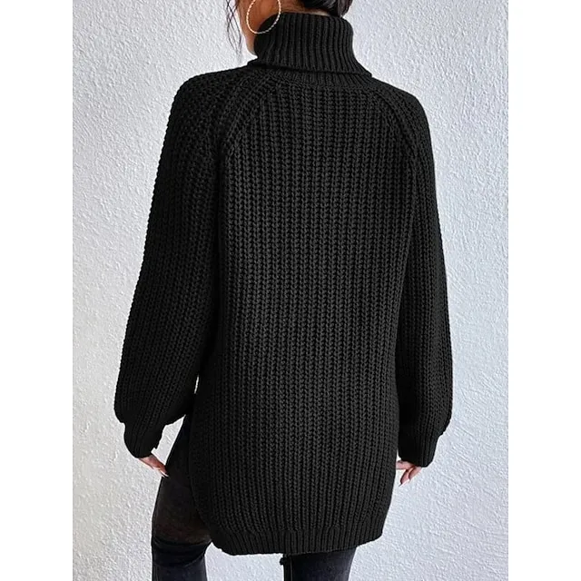 Women’s Pullover Sweater Jumper Turtleneck Ribbed Knit Nylon Oversized Summer Spring Daily Going out Weekend Stylish Casual Soft Long Sleeve Solid Color Black White Light Green S M L 941a9f4536b9b4bb5c783397db9f4b7e