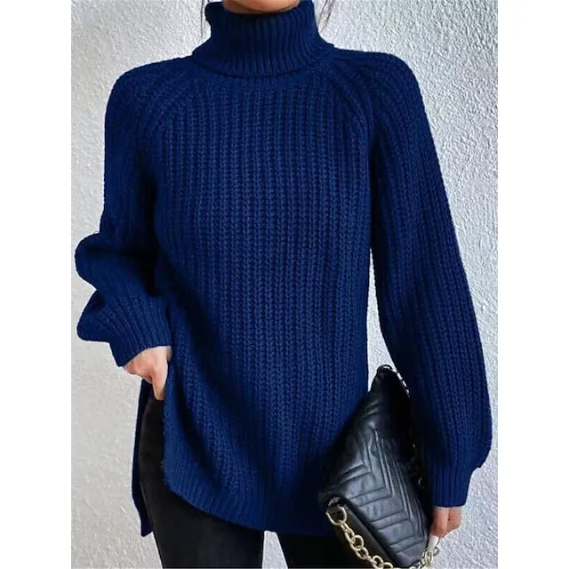 Women’s Pullover Sweater Jumper Turtleneck Ribbed Knit Nylon Oversized Summer Spring Daily Going out Weekend Stylish Casual Soft Long Sleeve Solid Color Black White Light Green S M L da12f2d09de1ca6e84ae10d235999890