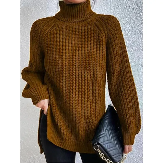 Women’s Pullover Sweater Jumper Turtleneck Ribbed Knit Nylon Oversized Summer Spring Daily Going out Weekend Stylish Casual Soft Long Sleeve Solid Color Black White Light Green S M L fe1a35b61e5662a69518468469622a3f