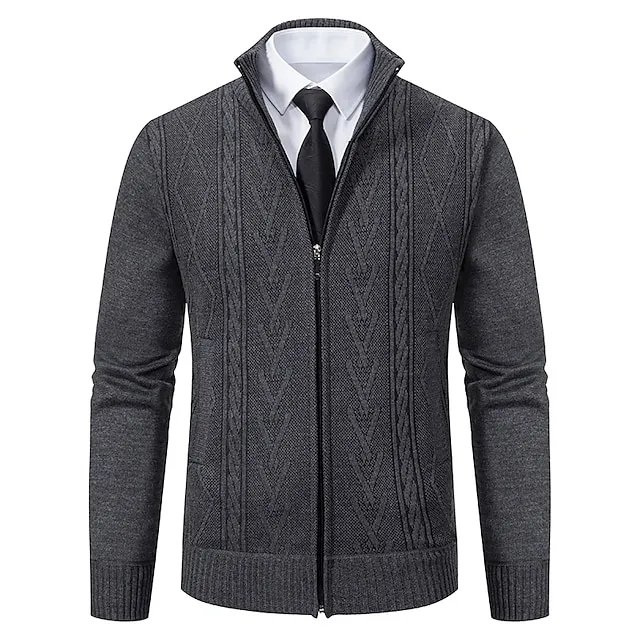 Men’s Sweater Cardigan Sweater Ribbed Knit Regular Knitted Stand Collar Warm Ups Modern Contemporary Back to School Daily Wear Clothing Apparel Fall & Winter Light Grey Dark Grey S M L 39f7ef558e85effcb72a4a4d172099c1