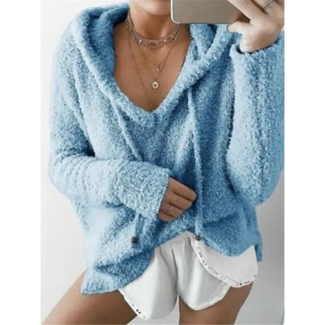 Women’s Pullover Sweater Jumper Hooded Ribbed Knit Polyester Lace up Fall Winter Daily Going out Weekend Stylish Casual Soft Long Sleeve Solid Color Black White Pink S M L 850d30098724eb5f90771c16cbbbc23b