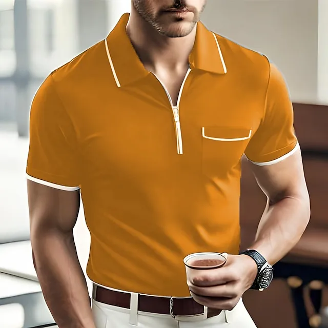 Men’s Zip Polo Polo Shirt Casual Holiday Lapel Quarter Zip Short Sleeve Fashion Basic Plain Quarter Zip Summer Regular Fit Black Dark Navy Orange Green Gray Zip Polo 9fbcd9a381cfd048507858121a05f0b9