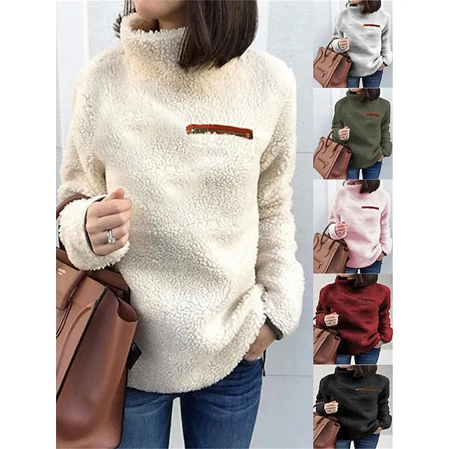 Women’s Pullover Sweater Jumper Stand Collar Turtleneck Ribbed Knit Acrylic Oversized Fall Winter Outdoor Daily Going out Stylish Casual Soft Long Sleeve Solid Color Black Pink Wine S M L 19bb18efd564c2ec744f2670edd717a5