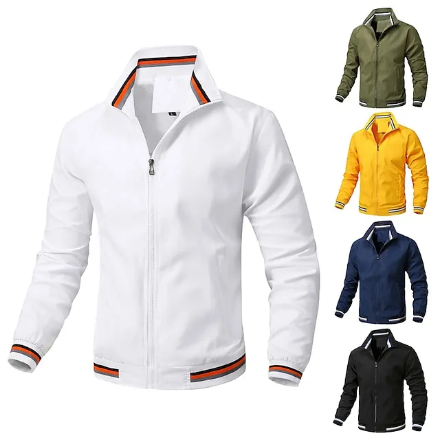 Men's Jacket Casual Jacket Outdoor Daily Wear Warm Fall Winter Plain Fashion Streetwear Stand Collar Regular Black White Yellow Blue Green Jacket