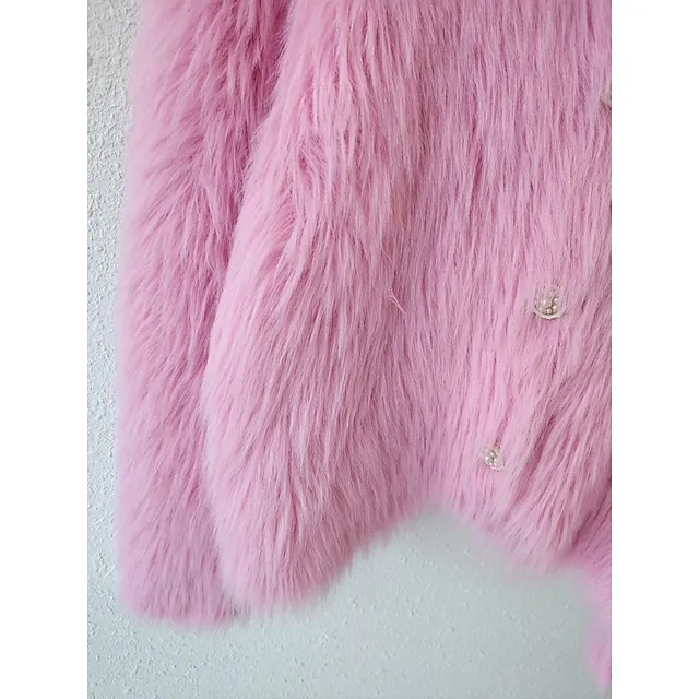 Women’s Cardigan Sweater Crew Neck Ribbed Knit Polyester Imitation Mink Faux Fur Trim Fall Winter Daily Going out Weekend Stylish Casual Soft Long Sleeve Solid Color Black White Pink One-Size a100a63413be5c87b2aef778b512266d