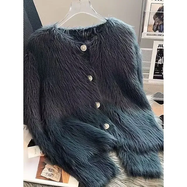 Women’s Cardigan Sweater Crew Neck Ribbed Knit Polyester Imitation Mink Faux Fur Trim Fall Winter Daily Going out Weekend Stylish Casual Soft Long Sleeve Solid Color Black White Pink One-Size a7b218e861b7f24e560d79cbd4597de6