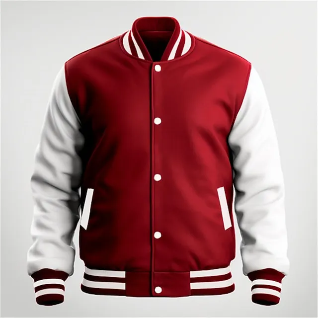 Men's Bomber Jacket Sport Coat Varsity Jacket Outdoor Daily Wear Pocket Spring & Fall Color Block Fashion Streetwear Stand Collar Regular Black Wine Navy Blue Blue Red & White Jacket