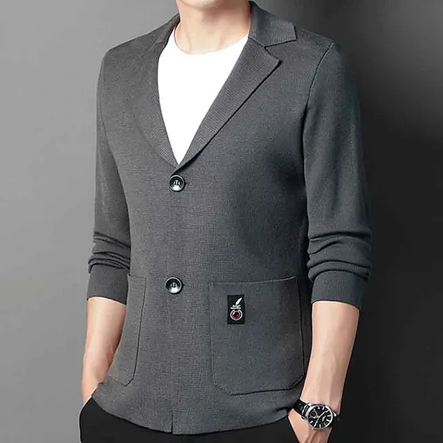 Men’s Cardigan Sweater Ribbed Knit Regular Knitted Plain Lapel Warm Ups Modern Contemporary Daily Wear Going out Clothing Apparel Fall Winter Black Camel S M L 1e73d9fdc2c80b9fa750536a66b9d438