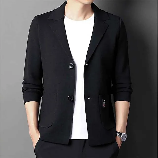 Men’s Cardigan Sweater Ribbed Knit Regular Knitted Plain Lapel Warm Ups Modern Contemporary Daily Wear Going out Clothing Apparel Fall Winter Black Camel S M L 6a61fa2b4efa87ebfc027b49dd88b32a